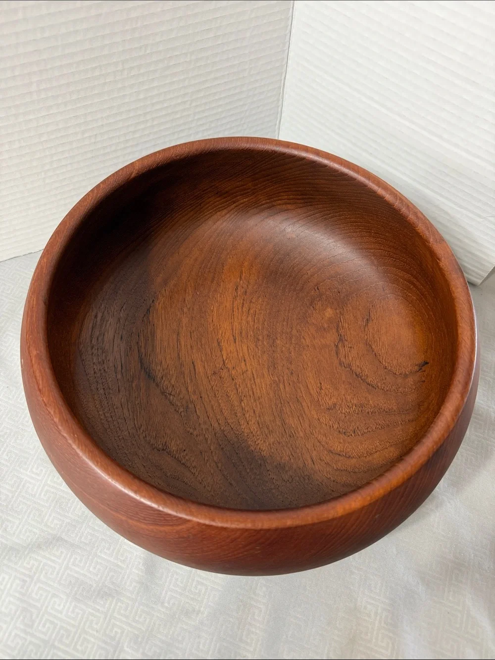 Vintage Mid Century Rustic Danish Style Teak Wood Salad Fruit Serving Bowl Brown